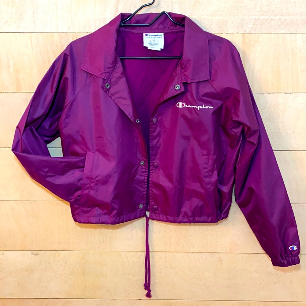 Champion Purple Cropped Windbreaker Coach Jacket